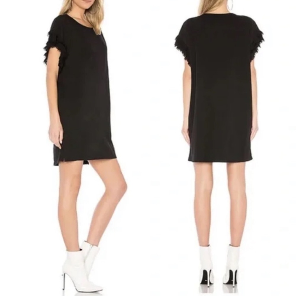 Current Elliot Black Fringe Boxy T-Shirt Dress Mini Tent Loose Fit 2 US Medium